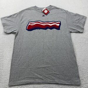 Majestic Mens Bacon Strip Logo T Shirt Crew Neck Gray Size L New With Tags